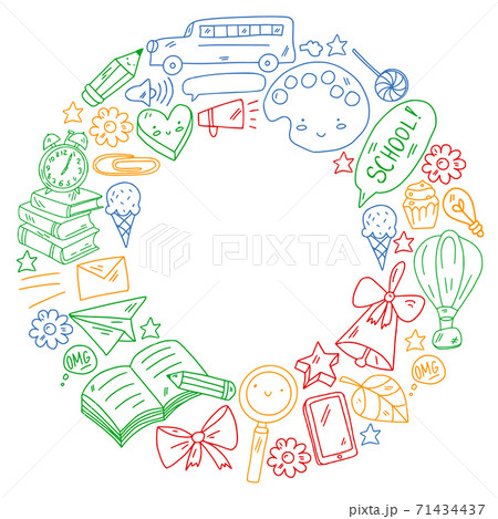 Vector illustration. Back to school vector pattern. Textile fabric design, wrapping paper and website wallpapers. 71434437