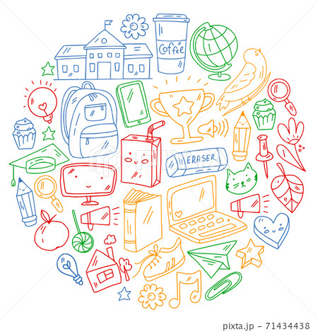 Vector illustration. Back to school vector pattern. Textile fabric design, wrapping paper and website wallpapers. 71434438