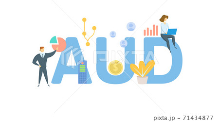 AUD, Australian Dollar currency designation. Concept with keywords, people and icons. Flat vector illustration. Isolated on white. AUD, Australian Dollar currency designation. Concept with keywords, people and icons. Flat vector illustration. Isolated on white. 71434877