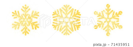 Gold snowflake set on white backdrop. Luxury Christmas design for advertising. Shining gold snowflakes collection. Christmas decoration with golden glitter. Vector illustration 71435951