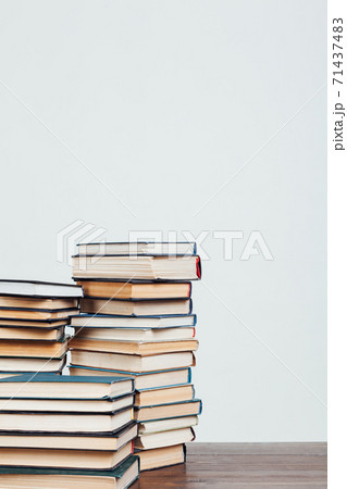 stacks of books for reading and education on a white background in the library 71437483