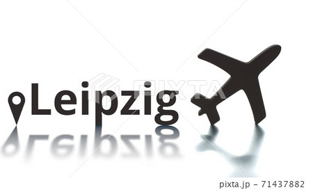 Leipzig text, geotag and airplane silhouette, air transport concept 71437882
