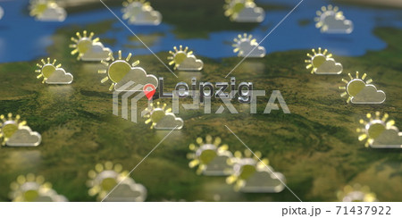 Leipzig city and partly cloudy weather icon on the map, weather forecast related 3D rendering 71437922