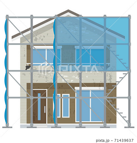 外壁塗装シリーズ ビフォー 足場 施工のイラスト素材