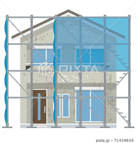 外壁塗装シリーズ ビフォー 足場 施工のイラスト素材