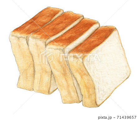 食パン厚切り4枚 手描き 水彩色えんぴつ画のイラスト素材 [71439657