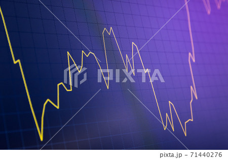 Tilted Yellow Stock Chart or Forex Chart and Table Line on Black Background in Purple Tone Tilted Yellow Stock Chart or Forex Chart and Table Line on Black Background in Purple Tone 71440276