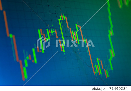 Tilted Stock Chart or Forex Chart and Table Line on Blue Background in Green Tone 71440284