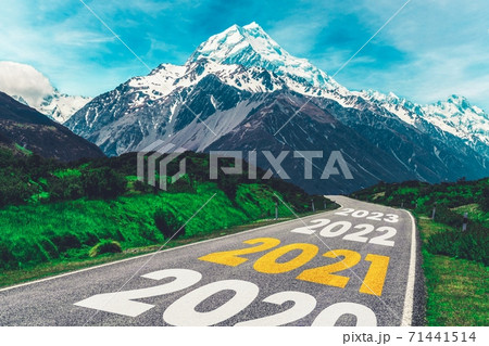 2021 New Year road trip travel and future vision concept . 2021 New Year road trip travel and future vision concept . 71441514