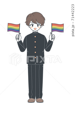 レインボーフラッグを持つ学ランの学生・ベクター レインボーフラッグを持つ学ランの学生・ベクター 71442223