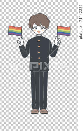 レインボーフラッグを持つ学ランの学生・ベクター レインボーフラッグを持つ学ランの学生・ベクター 71442223