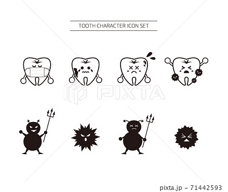 歯のキャラクターのベクターイラストセット 虫歯 歯科矯正のイラスト素材