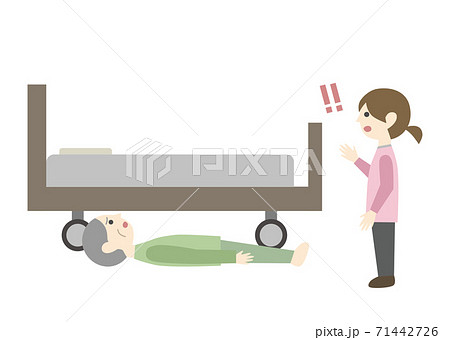 ベッドから転落した高齢男性のイラスト素材