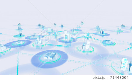 通信 ネットワーク テクノロジー 都市 デジタル データ 情報 ビジネス 3D イラスト 背景 71443004