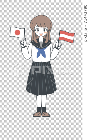 Student / vector in sailor suit with Austrian and Japanese flags 71443790