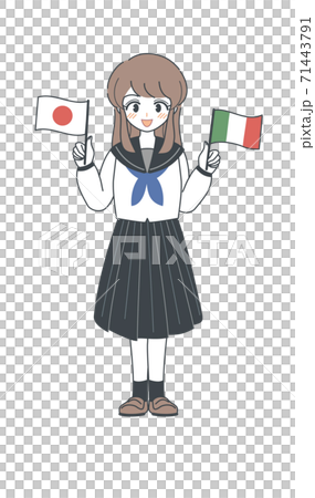Student / vector in sailor suit with Italian and Japanese flags 71443791