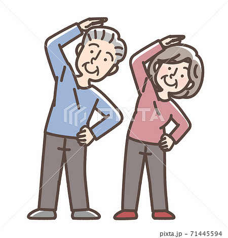 ストレッチする男女　高齢 71445594