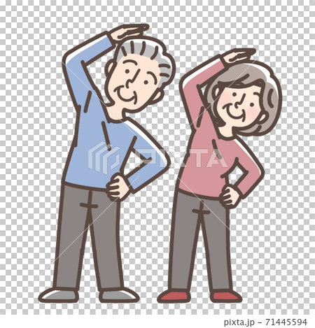 ストレッチする男女　高齢 71445594