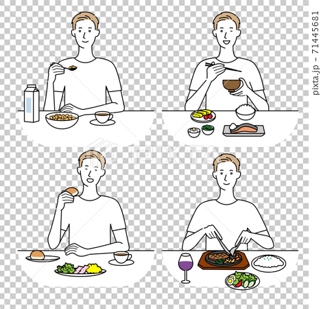 朝昼晩食事をする男性のイラスト素材