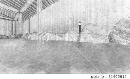 温泉　露天風呂　人無し　イラスト87 71446612