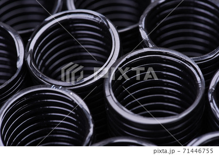 Corrugated pipe for installation of electrical cable, closeup 71446755