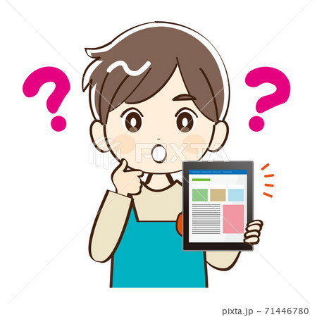 男性、幼稚園、先生、タブレット、疑問 男性、幼稚園、先生、タブレット、疑問 71446780