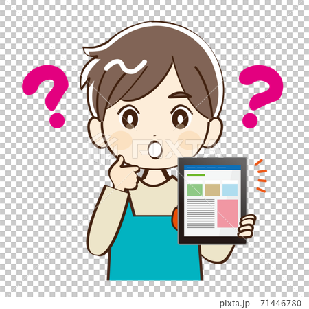 男性、幼稚園、先生、タブレット、疑問 男性、幼稚園、先生、タブレット、疑問 71446780