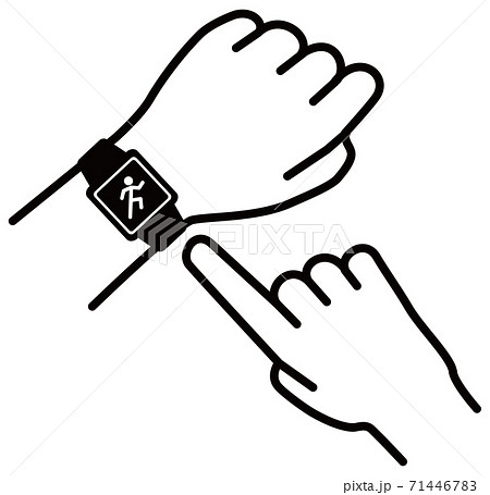 スマートウォッチを操作する様子のベクターイラスト ランニングアイコンのイラスト素材