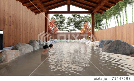 温泉　露天風呂　男湯　イラスト73 71447598