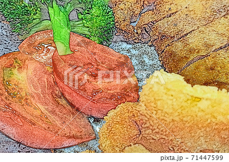 家庭的で素朴な自宅調理の「牛ヒレ肉のビフカツ」色鉛筆画風 家庭的で素朴な自宅調理の「牛ヒレ肉のビフカツ」色鉛筆画風 71447599