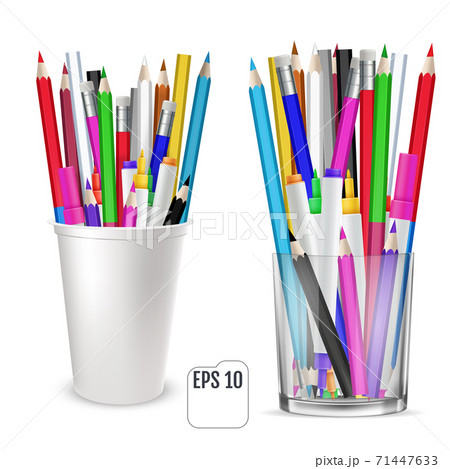 Colored pencils and felt-tip pencils in a glass Colored pencils and felt-tip pencils in a glass 71447633