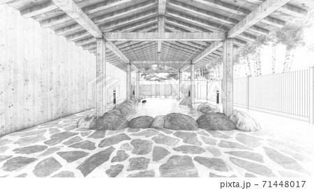温泉　露天風呂　男湯　イラスト62 71448017