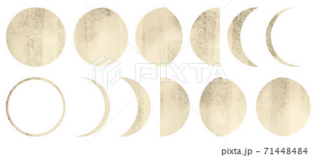 水彩 月の満ち欠け 月齢 金色 装飾イラストセット 水彩 月の満ち欠け 月齢 金色 装飾イラストセット 71448484