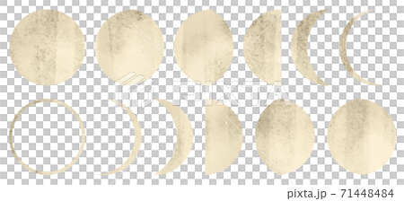 水彩 月の満ち欠け 月齢 金色 装飾イラストセット 水彩 月の満ち欠け 月齢 金色 装飾イラストセット 71448484