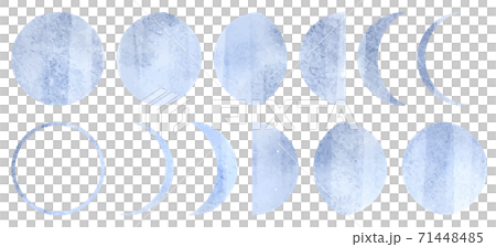 水彩 月の満ち欠け 銀色 水彩 月の満ち欠け 銀色 71448485