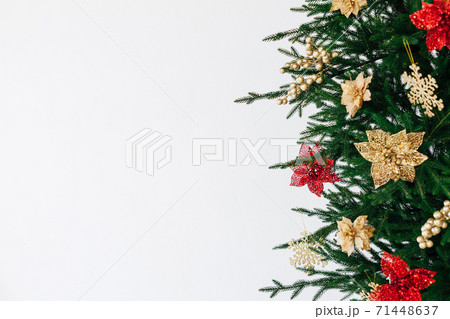 Christmas tree garland New Year's Eve place for inscription on white background decor Christmas tree garland New Year's Eve place for inscription on white background decor 71448637