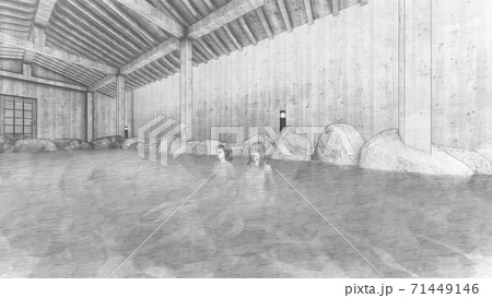 温泉　露天風呂　女湯　イラスト86 71449146