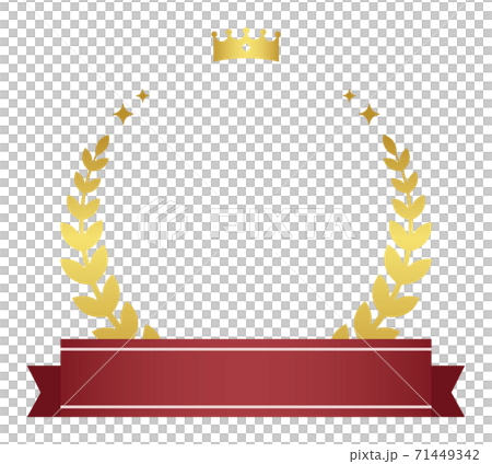 金色の月桂樹や王冠 赤いリボンのランキング装飾フレームのイラスト素材