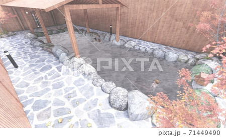 温泉　露天風呂　女湯　イラスト21 71449490