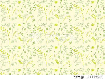 北欧風 ラフな草花柄 黄緑ベース パターンのイラスト素材