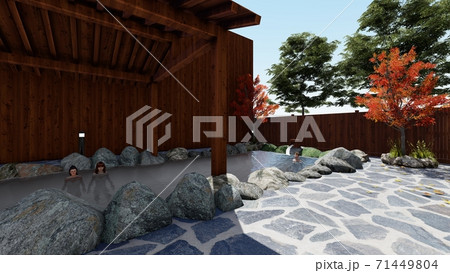 温泉　露天風呂　女湯　イラスト46 71449804