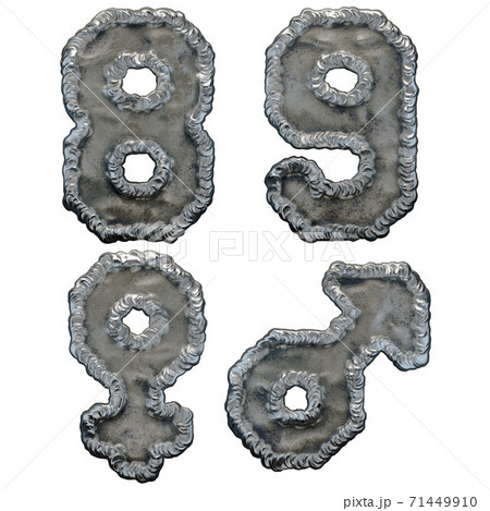 Set of numbers 8, 9 and symbols female, male made of industrial metal on white background 3d Set of numbers 8, 9 and symbols female, male made of industrial metal on white background 3d 71449910