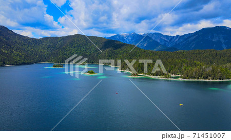 Wonderful Eibsee in Bavaria at the German Alps from above 71451007