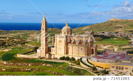 Famous Ta Pinu church on the Island of Gozo - Malta from above 71451065