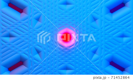 Scientific or technology abstractions with grid surface and surreal symmetric structure around the red light orb. Abstract background with blue fluorescent and vibrant tech structure. 3D illustration 71452864