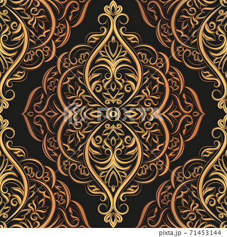Gold and black damask vector seamless pattern.  71453144