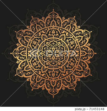 Gold mandala on a black background.  71453148