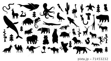 Cute animal vector illustration icon set isolated on a white background. Hand drawn animals. Icons for children with lots of animals bear elephant whale monkey giraffe. America, Europe, Asia, Africa 71453232