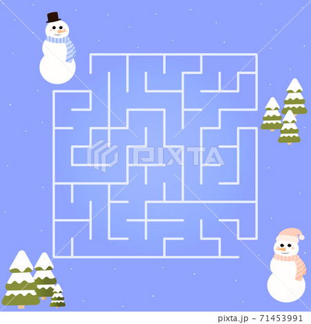 Christmas children maze, help find right way for snowman, easy game for kids or books, labyrinth puzzle 71453991
