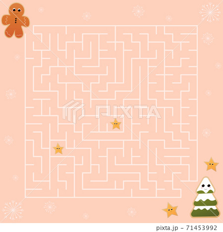 Cute christmas labyrinth game for kids, maze puzzle for childrens books, helt gingerman character find right path Cute christmas labyrinth game for kids, maze puzzle for childrens books, helt gingerman character find right path 71453992